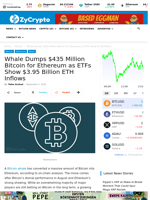Whale Dumps $435 Million Bitcoin for Ethereum as ETFs Show $3.95 Billion ETH Inflows ⋆ ZyCrypto