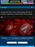 Avalanche Price Nears 60% Jump Ahead of Granite Upgrade as AVAX Burn Rate Jumps