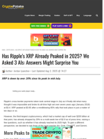 Has Ripple's XRP Already Peaked in 2025? We Asked 3 AIs: Answers Might Surprise You