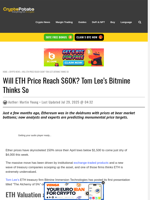 Will ETH Price Reach $60K? Tom Lee’s Bitmine Thinks So