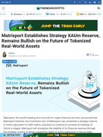 Matrixport Establishes Strategy XAUm Reserve, Remains Bullish on the Future of Tokenized Real-World Assets