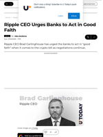 Ripple CEO Urges Banks to Act in Good Faith - U.Today