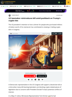 US lawmaker reintroduces bill amid pushback on Trump's crypto ties