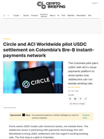 Circle and ACI Worldwide pilot USDC settlement on Colombia's Bre-B instant-payments network
