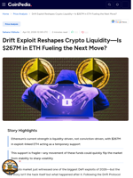Drift Exploit Reshapes Crypto Liquidity—Is $267M in ETH Fueling the Next Move?