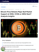 Bitcoin Price Retests Major Bull Market Support at $92k: $130k or $80k Next?
