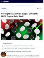 MyNeighborAlice Coin Surges 51%: Is the ALICE Crypto Rally Real?