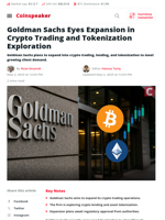 Goldman Sachs Expands Into Crypto Trading and Tokenization