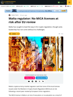 No MiCA License In Malta At Risk After ESMA Review: MFSA