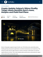 Crypto Update: Solana's 150ms Finality Target Meets Remittix Earn's Aave, Morpho and Fluid Pool Plans - TechBullion