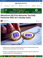 MemeCore (M) Price Becomes Top Daily Performer With 36% Intraday Gains - TheNewsCrypto
