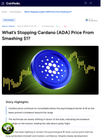 What’s Stopping Cardano (ADA) Price From Smashing $1?