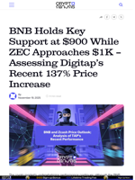 BNB Holds Key Support at $900 While ZEC Approaches $1K — Assessing Digitap’s Recent 137% Price Increase