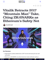 Vitalik Retracts 2017 “Mountain Man” Take, Citing ZK-SNARKs as Ethereum’s Safety Net