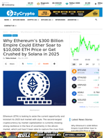 Why Ethereum's $300 Billion Empire Could Either Soar to $10,000 ETH Price or Get Crushed by Solana in 2025 ⋆ ZyCrypto