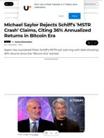 Michael Saylor Rejects Schiff's 'MSTR Crash' Claims, Citing 36% Annualized Returns in Bitcoin Era - U.Today