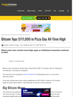 Bitcoin Tops $111,000 in Pizza Day All-Time High  