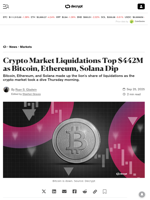 Crypto Market Liquidations Top $442M as Bitcoin, Ethereum, Solana Dip - Decrypt