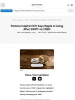 Pantera Capital CEO Says Ripple Is Going After SWIFT on CNBC