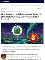 Viral Shiba Inu (SHIB) Competitor Set to Hit $1 in 2025, Currently Undervalued Below $0.0020 - Little Pepe (LILPEPE)