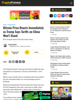Bitcoin Price Reacts Immediately as Trump Says Tariffs on China Won't Stand