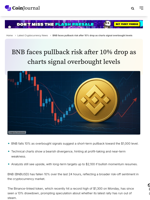 BNB faces pullback risk after 10% drop as charts signal overbought levels - CoinJournal