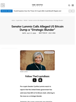 Senator Lummis Calls Alleged US Bitcoin Dump a “Strategic Blunder”