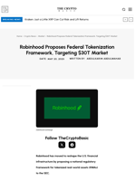 Robinhood Proposes Federal Tokenization Framework, Targeting $30T Market
