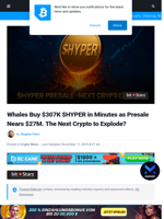 Whales Buy $307K Bitcoin Hyper in Minutes, Presale Approaches $27M: Next Crypto to Explode?
