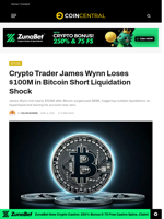 Crypto Trader James Wynn Loses $100M in Bitcoin Short Liquidation Shock