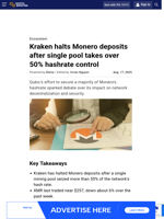 Kraken halts Monero deposits after single pool takes over 50% hashrate control