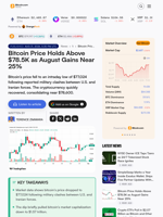Bitcoin Price Holds Above $78.5K as August Gains Near 25%