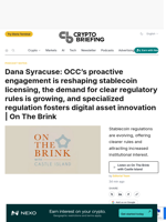 Dana Syracuse: OCC's proactive engagement is reshaping stablecoin licensing, the demand for clear regulatory rules is growing, and specialized regulation fosters digital asset innovation | On The Brink