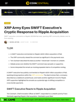 XRP Army Eyes SWIFT Executive’s Cryptic Response to Ripple Acquisition - CoinCentral