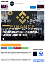 Exchange News : Binance Denies Profiting from Token Listings, Sparks Legal Threat | Live Bitcoin News
