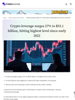 Crypto leverage surges 27% to $53.1 billion, hitting highest level since early 2022 - CoinJournal