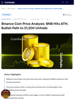 Binance Coin Price Analysis: BNB Hits ATH, Bullish Path to $1,200 Unfolds