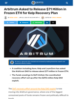 Arbitrum Asked to Release $71 Million in Frozen ETH for Kelp Recovery Plan