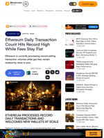 Ethereum Daily Transaction Count Hits Record High While Fees Stay Flat – Crypto News Bitcoin News