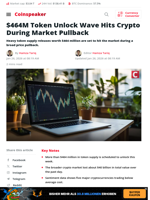 $464M Token Unlock Wave Hits Crypto During Market Pullback - Coinspeaker