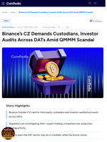 Binance's CZ Demands Custodians, Investor Audits Across DATs Amid QMMM Scandal