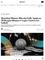 Morning Minute: Bitcoin Falls Again as JPMorgan Blames Crypto Natives for Selloff - Decrypt