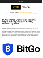 BCP Launches Criptococos, the First Crypto Banking Platform in Peru, Powered by BitGo