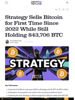 Strategy Sells Bitcoin for First Time Since 2022 While Still Holding 843,706 BTC