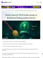 World Liberty’s WLFI holds steady as Robinhood listing sparks interest - CoinJournal
