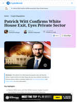 Patrick Witt Confirms White House Exit, Eyes Private Sector