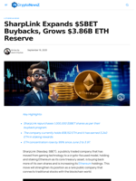 SharpLink Expand $SBET Buyback, Grows $3.86B ETH Reserve