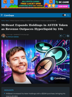 MrBeast Expands Holdings in ASTER Token as Revenue Outpaces Hyperliquid by 10x
