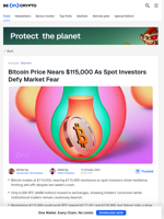 Bitcoin Price Nears $115,000 as Investors Refrain From Selling