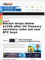 Bitcoin drops below $119K after US Treasury secretary rules out new BTC buys - The Crypto News Wire